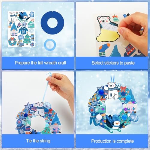 Hollowfly 48 Sets Winter Wreath Craft Kits, DIY Snowflake Snowman Decor