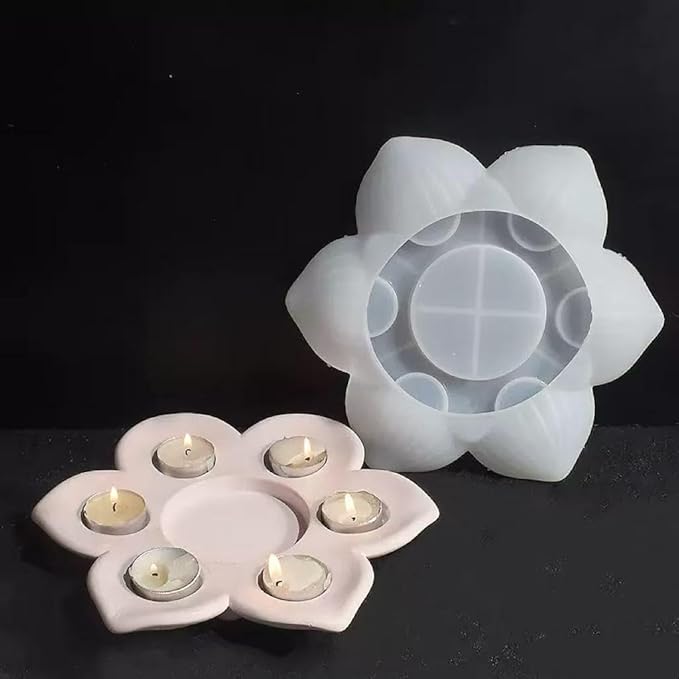 Large Size Lotus Tealight Candles Holder Resin Mold, 7 Empty Spaces 3D Flower - Image 7