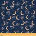 Moon Fabric by The Yard,Starry Galaxy Moon Sky Soft Polyester No Stretch Fabric,Country Rustic Flowers Decorative Fabrics,Dark Blue Crafts & Sewing Supplies,5 Yards,180" L x 59" W