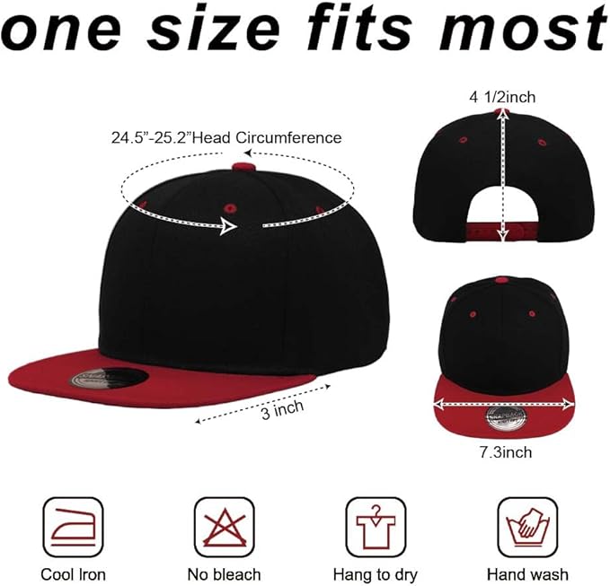 ZH Plain Flat Brim Snapback Baseball Caps Adjustable Blank Baseball Caps Wholesale 12 Pack