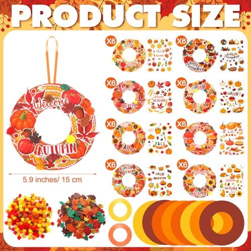 Hollowfly 48 Sets Fall Wreath Craft Kits, DIY Paper Crafts with Stickers