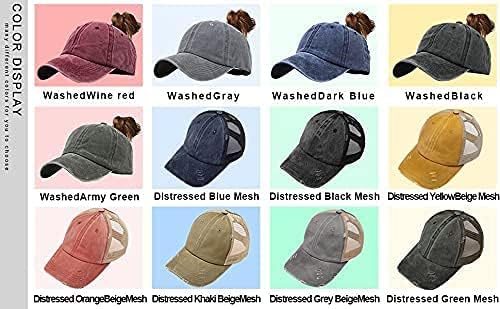 Criss Cross Hat Washed Distressed Baseball Cap Ponytail Hat High Messy Bun Ponycap for Women