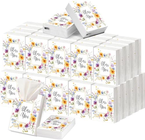 Outus 50 Pack Floral Bless You Christian Pocket Tissues, 400 Sheet Total