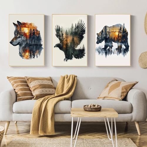 Mandun Animal Paint by Numbers Kit for Adults, 3 Pack, 7.8x11.8 inch