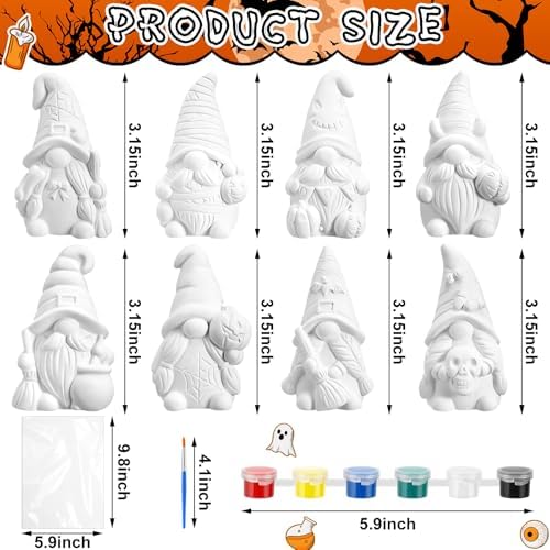PullCrease 8 Pcs Halloween Gnome Ceramics to Paint Crafts Kit