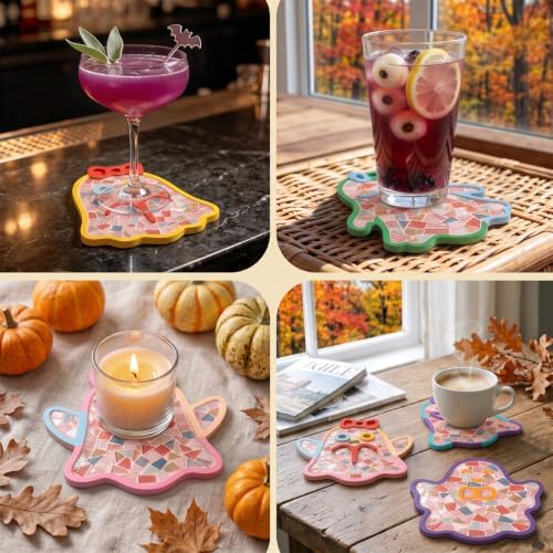 6PCS DIY Glass Mosaic Tiles for Crafts, Mixed Color, Halloween Ghost