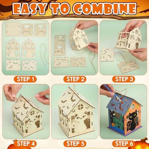 DoubleFill 36 Set Halloween Bird House Kits, Wooden House Crafts and Arts