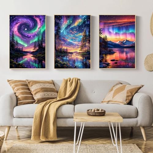 Mandun Aurora Paint by Numbers Kit for Adults, 3 Pack, 7.8x11.8 inch