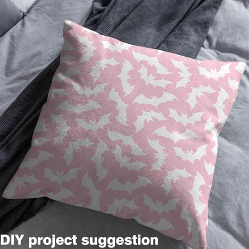 Feelyou Bat Fabric by The Yard 2 Yards for Kids Boys Girls Happy Halloween Decorative Trick or Treat Pink Upholstery Fabric for Chairs ，Soft Flannel