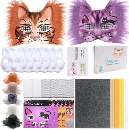 J6&H6 36 Pcs DIY Therian Mask Kit with Exclusive Animal Stickers, Mask,Felt Fabric Sheet, Faux Fur and Eye Mesh Suitable for Use in Animal Role-Playing Parties and Carnival Costume Parties