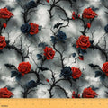 Gothic Blue Red Rose Upholstery Fabric for Chairs Tree Branches and Vines Floral DIY Fabric by The Yard for Craft Lovers 72"x63", Goth Vintage Flowers Halloween Bats Quilting Fabric