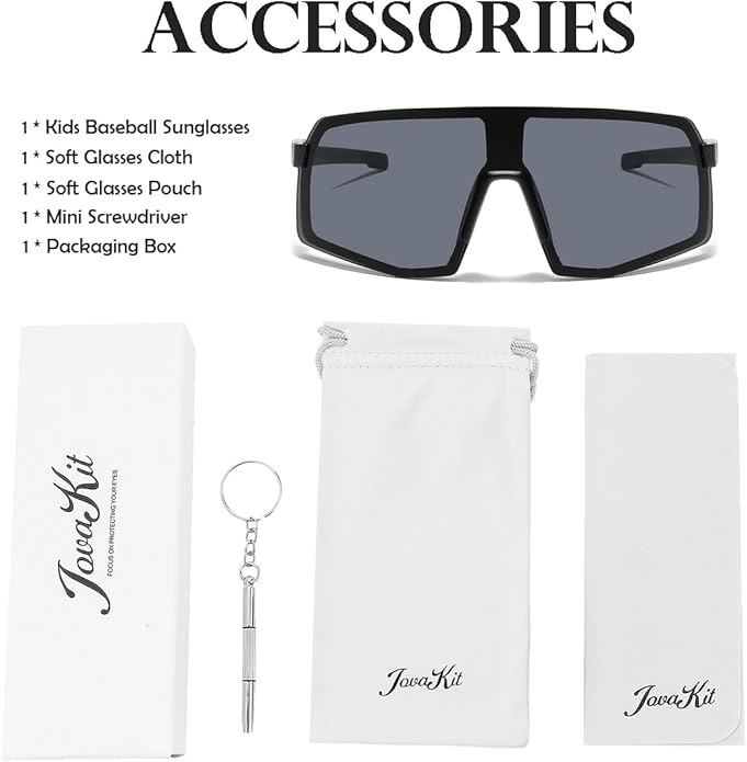 JOVAKIT Kids Baseball Sunglasses for Boys Girls Age 3-13, Youth Baseball Sun Glasses UV400 Sports Cycling Shades