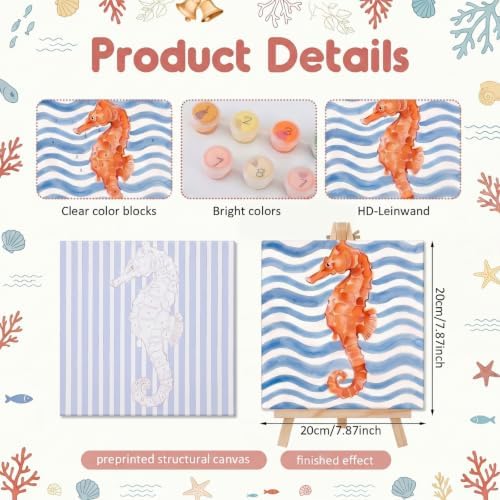 YooNotee 6 Pack Paint by Numbers Kit, 8x8 DIY Canvas with Easel Fish