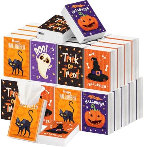 Outus 50 Pack Small Halloween Pocket Tissues Travel Packs Bulk