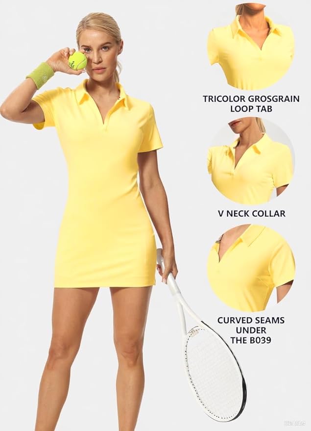 Hiverlay Golf Dresses for Women with Shorts and Pockets, V-Neck Short Sleeve Tennis Dress, Workout Athletic Dresses