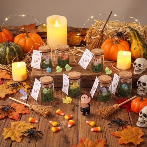 Skylety 30 Sets Halloween Ghost in a Mason Jar with Moss and Card Glow in the Dark Adopt a Ghost Figurine Luminous Creepy Crafts Spooky Crafts for Halloween Horror Decorations DIY Party Gifts