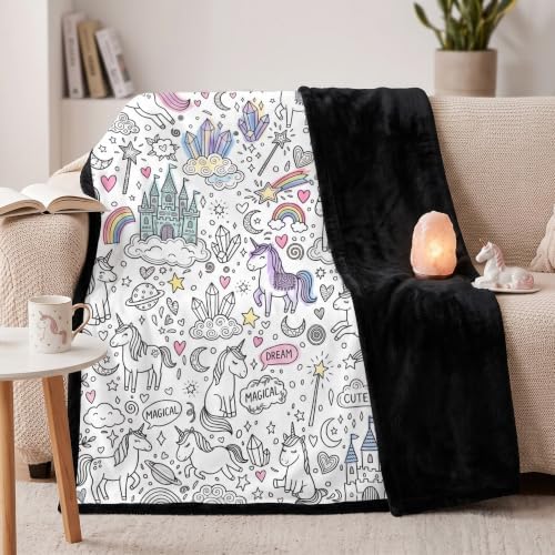 Flat Print Unicorn DIY Coloring Blanket with 24 Markers Craft Girls Gift