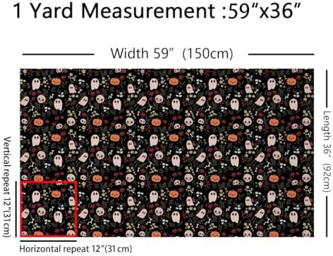Feelyou Halloween Theme Soft Flannel Fabric by The Yard 1 Yard Cute Ghost Sugar Skull Upholstery Fabric for Boys Girls Teens Kawaii Pumpkin Bone Flower Floral for Home DIY Projects