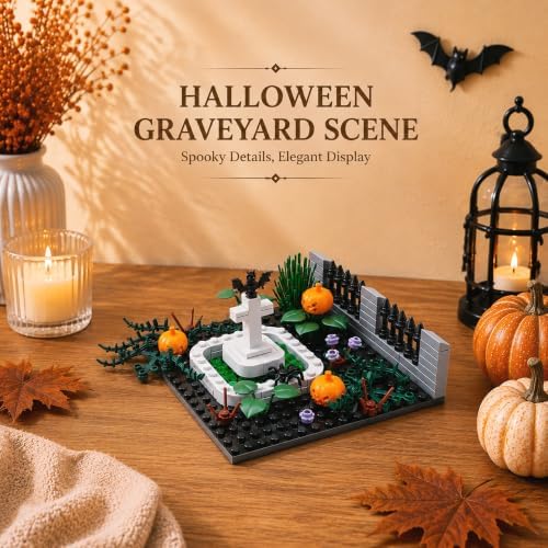 Halloween Graveyard Cross Building Blocks Set, 129 PCS Cemetery Scene