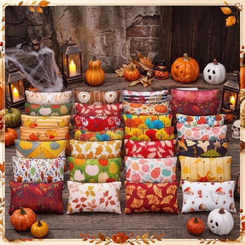 Meanplan 24 Pcs Fall Makeup Bags, Thanksgiving Day Cosmetic Bags for Women
