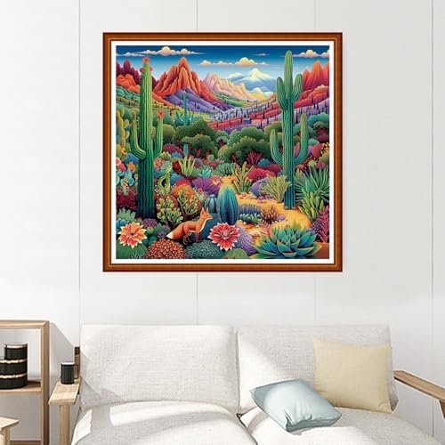 Joyhoor Stamped Cross Stitch Kits for Beginners Needlepoint Kits for Adults Embroidery Kits 11CT Counted Cross Stitch Kits Printed Embroidery Pattern-Succulent Plant Fox 18x18 inchs