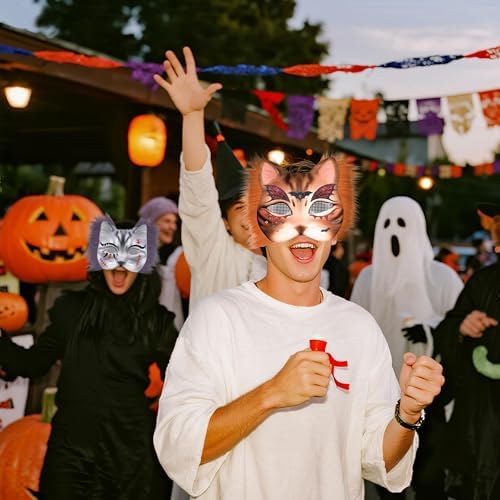 J6&H6 22 Pcs DIY Therian Mask Kit with Exclusive Funny Stickers, Blank Cat Mask,Felt Fabric Sheet, Faux Fur and Eye Mesh Suitable for Christmas Role-Playing Parties