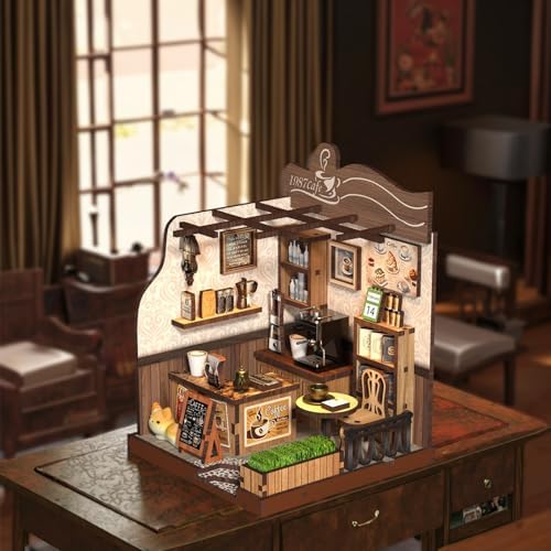 Country Cafe DIY Book Nook Kit for Adults - 3D Wooden Puzzle Miniature House with Furniture, Collectible Shelf Insert, Home Library Decor Gift