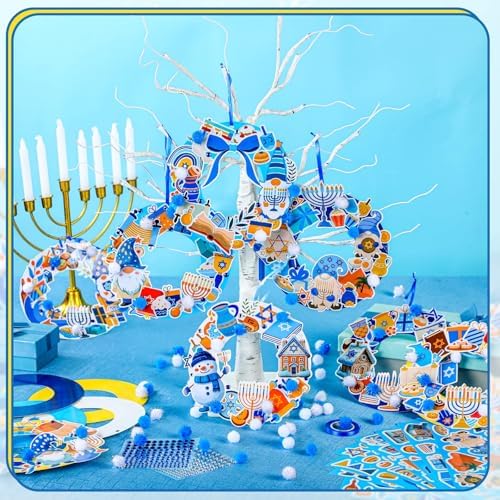 Hollowfly 48 Sets Hanukkah Wreath Craft Kits DIY Menorah Ornaments