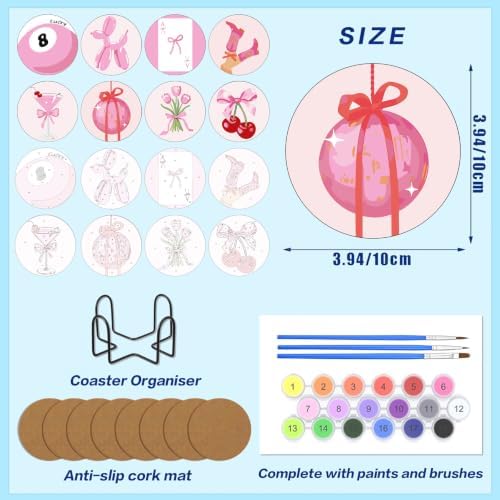 8 Pack Modern Paint by Numbers Kits Coasters with Holder Cork Pads