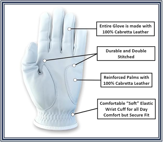 Shocker Funny Golf Glove Men’s - Golf Accessories for Men, Adult 100% Cabretta Leather White Golf Gloves with Extra Grip, Shocker Fun Mens Gag Gift, Left or Right Hand, Small to XXL Sizes