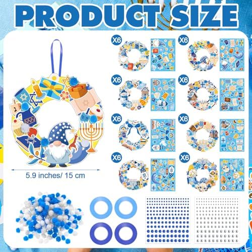 Hollowfly 48 Sets Hanukkah Wreath Craft Kits DIY Menorah Ornaments