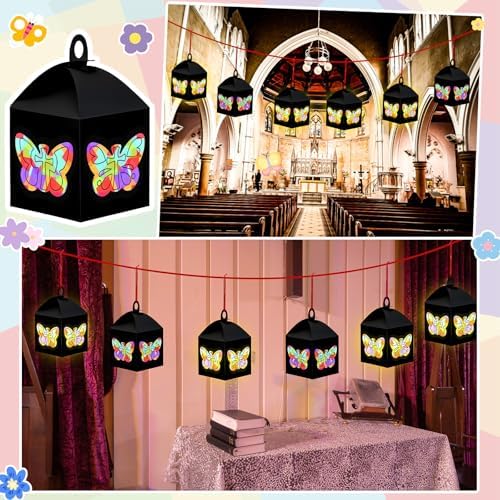 Simgoing 12 Set Lantern Craft Butterfly Cross Tissue Paper Religious Craft