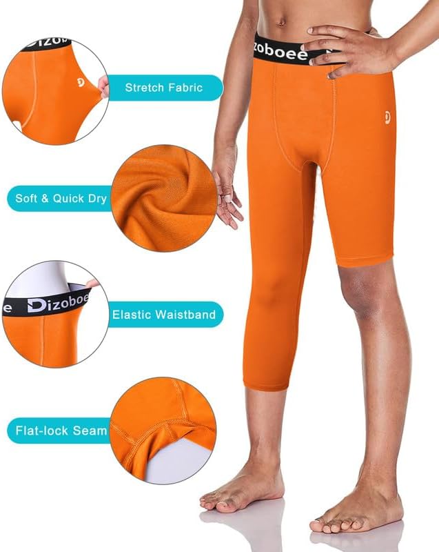 Youth Boys Compression Pants One Leg 3/4 Athletic Leggings for Sports Kids Basketball Tights Football Baseball Pants
