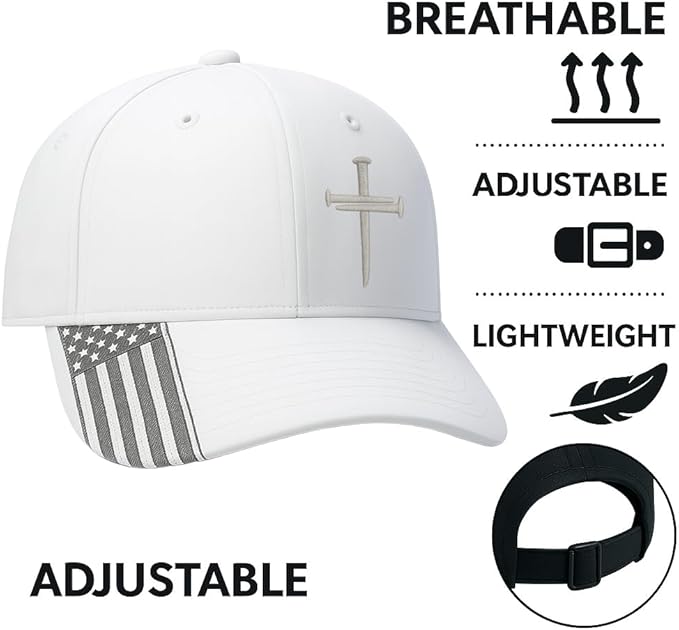 Adjustable Jesus 3 Nail Cross Hat with American Flag