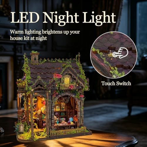 3D Wooden Puzzle for Adult Magic DIY Miniature House Kit with LED