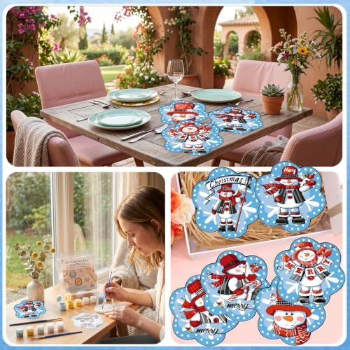 6 Pack Christmas Paint by Numbers Kits Coasters with Holder Cork Pads