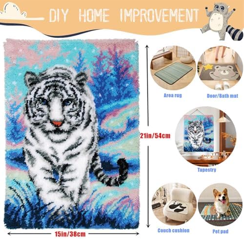 White Tiger in Jungle Latch Hook Kits for Adults Beginners, 20“ X 15"