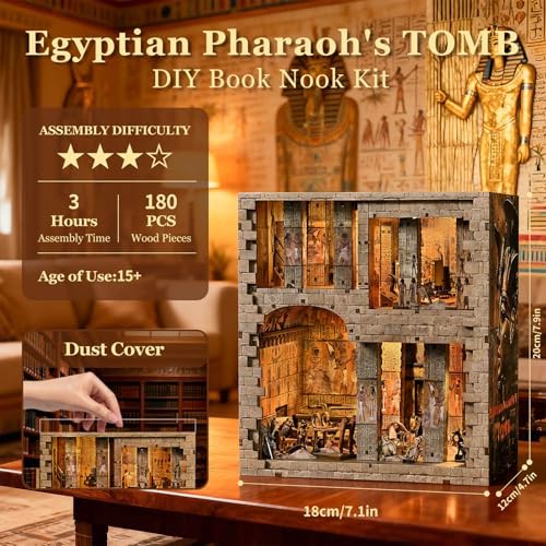 fifijoy Book Nook Kit - Egyptian Pharaohs Tomb DIY Miniature House Kit for Adults and Teens, Dollhouse BookNook Tiny House, Bookshelf Decor 3D Wooden Puzzle, Unique Gifts for Family and Friends