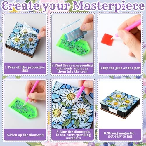 Saillong Flower Theme 4 Pcs Diamond Painting Note Box Kit Sticky Note Holders