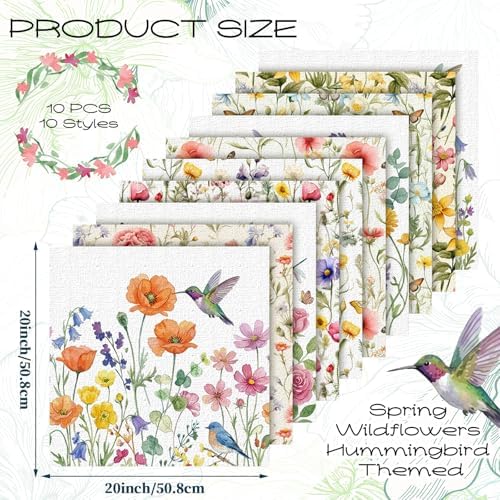 Hahafelt 10 Pcs Summer Wildflower Quilting Fabric Bundles 20 x 20 Inch