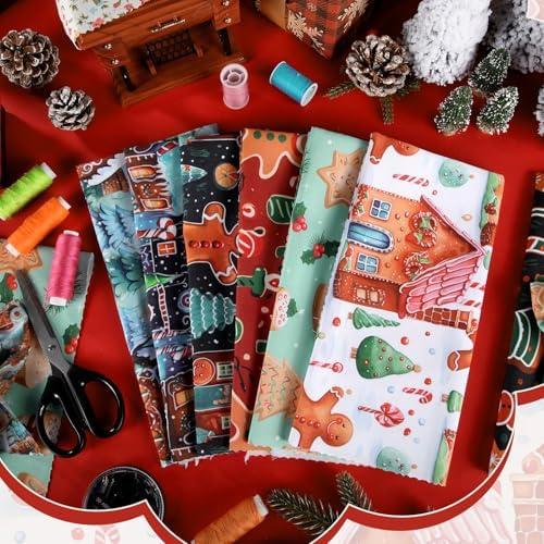 Hahafelt 10 Pcs Christmas Gingerbread Quilting Fabric Bundles 20 x 20 Inch