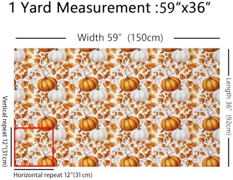 Autumn Plants Fabric by The Yard Watercolor Fall Leaves Retro Flowers Fabrics for Sewing Supplies Farm Pumpkin Rustic Style Fabric DIY Soft Polyester No Stretch 1 Yard,36" L x 59" W