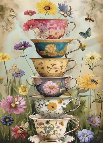 GOUOYANA Paint By Numbers Kit for Adults Vintage Flower Cup Funny Canvas