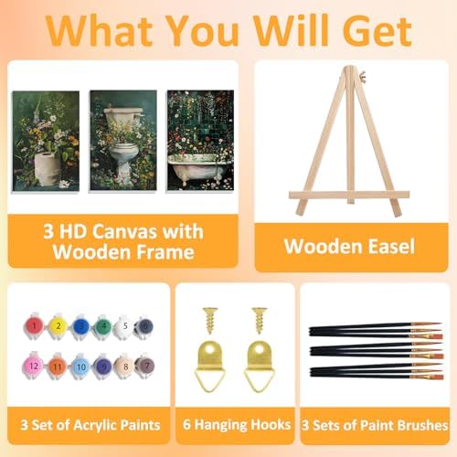 Mandun Bathroom Paint by Numbers Kit for Adults, 3 Pack, 7.8x11.8 inch