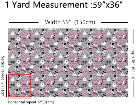 Bow Ghost Halloween Decor Upholstery Fabric for Chairs | Halloween Bats Fabric by The Yard 109"x63", Gothic Moon Pumpkin Lantern Goth Witch Hat Skeleton Spider Web Sewing Fabric DIY Projects,Grey
