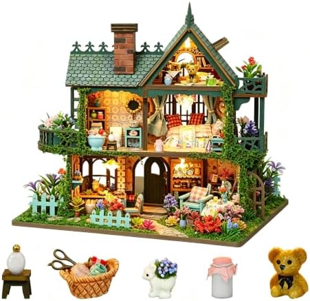 Dollhouse Kit, DIY Miniature House Kit w/LED for Adults