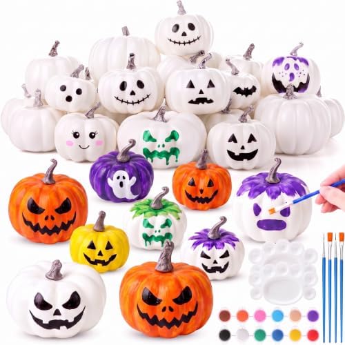 28 Pcs DIY Pumpkin Painting Kit for Fall Halloween 24 Foam Pumpkins Crafts