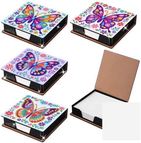 Saillong 4 Pcs Butterflies Diamond Painting Note Box Kit Sticky Note Holder