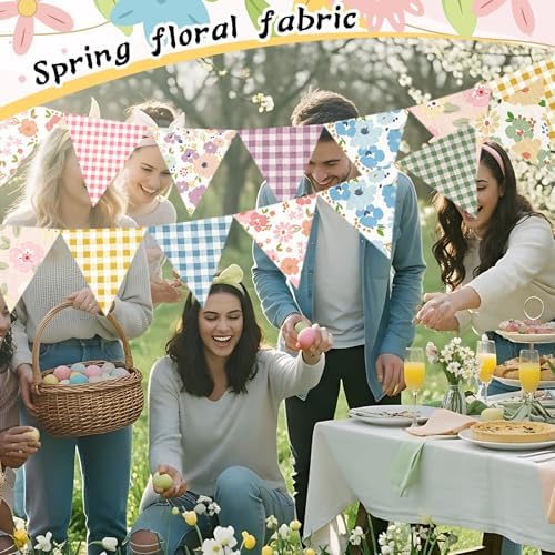 Hahafelt 10 Pcs Floral Gingham Quilting Fabric Bundles 20 x 20 Inch