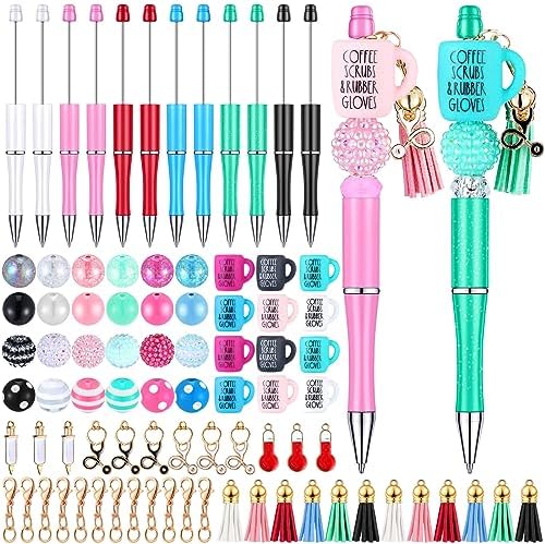 Jutom 12 Pcs Stylish Nurse Beadable Pens Kit with 50 Beads Tassels